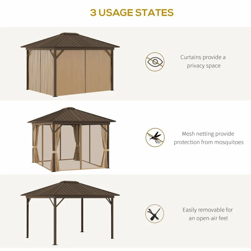 Outsunny Hardtop Gazebo With Curtains 3.6 X 3m - Brown 9 Outsunny Hardtop Gazebo With Curtains 3.6 X 3m - Brown - Image 7