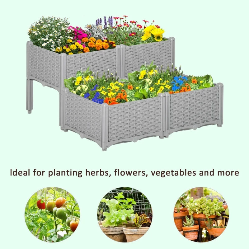 Outsunny Raised Bed Plastic Set Of 4 40x40x44cm - Grey 10 Outsunny Raised Bed Plastic Set Of 4 40x40x44cm - Grey - Image 8