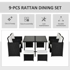 Outsunny 9 Pieces PE Rattan Cube Garden Furniture Set With Cushions, Outdoor Dining Table Set With 4 Armchair, 4 Stool, And Square Glass Top Table, Black -OUTSUNNY Shop hLJa0917eecc296d8 9c073c1c e3b5 4292 a5c2 a97e836f61ca