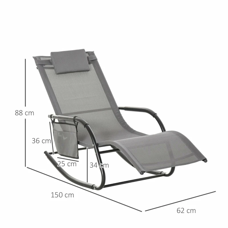 Outsunny Lounger Rocking Chair - Grey 5 Outsunny Lounger Rocking Chair - Grey - Image 3