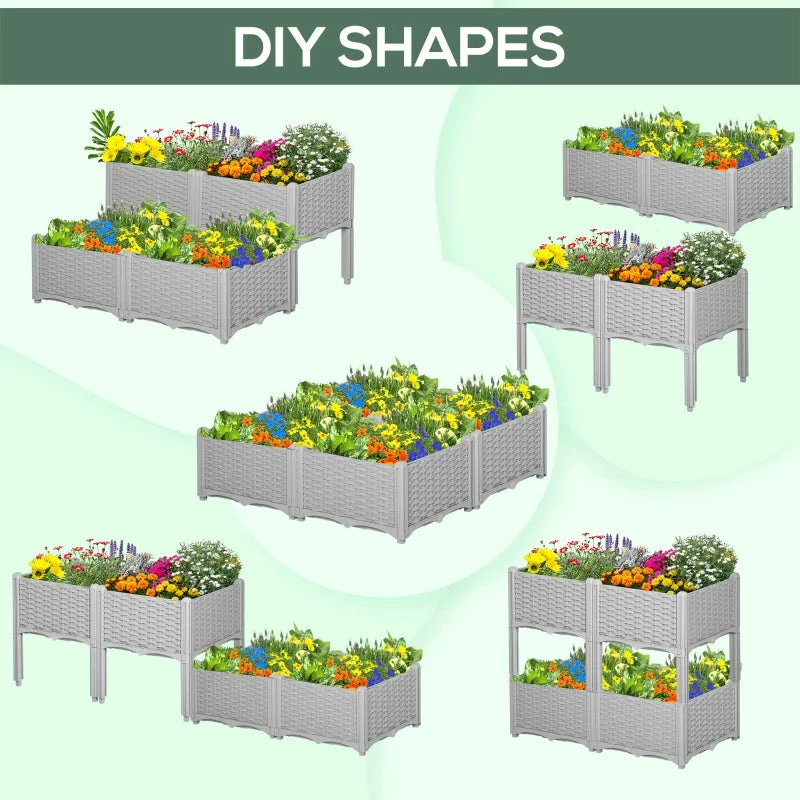 Outsunny Raised Bed Plastic Set Of 4 40x40x44cm - Grey 7 Outsunny Raised Bed Plastic Set Of 4 40x40x44cm - Grey - Image 5