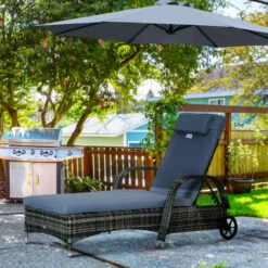 Outsunny Rattan Sun Lounger W/ Cushion - Grey -OUTSUNNY Shop j8Of431882ce6277a jpg