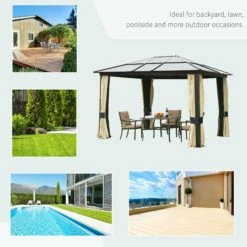 Outsunny 3 X 3.6(m) Hardtop Gazebo Canopy With Polycarbonate Roof And Aluminium Frame, Garden Pavilion With Mosquito Netting And Curtains, Brown -OUTSUNNY Shop jKh5a617dc41d6a15