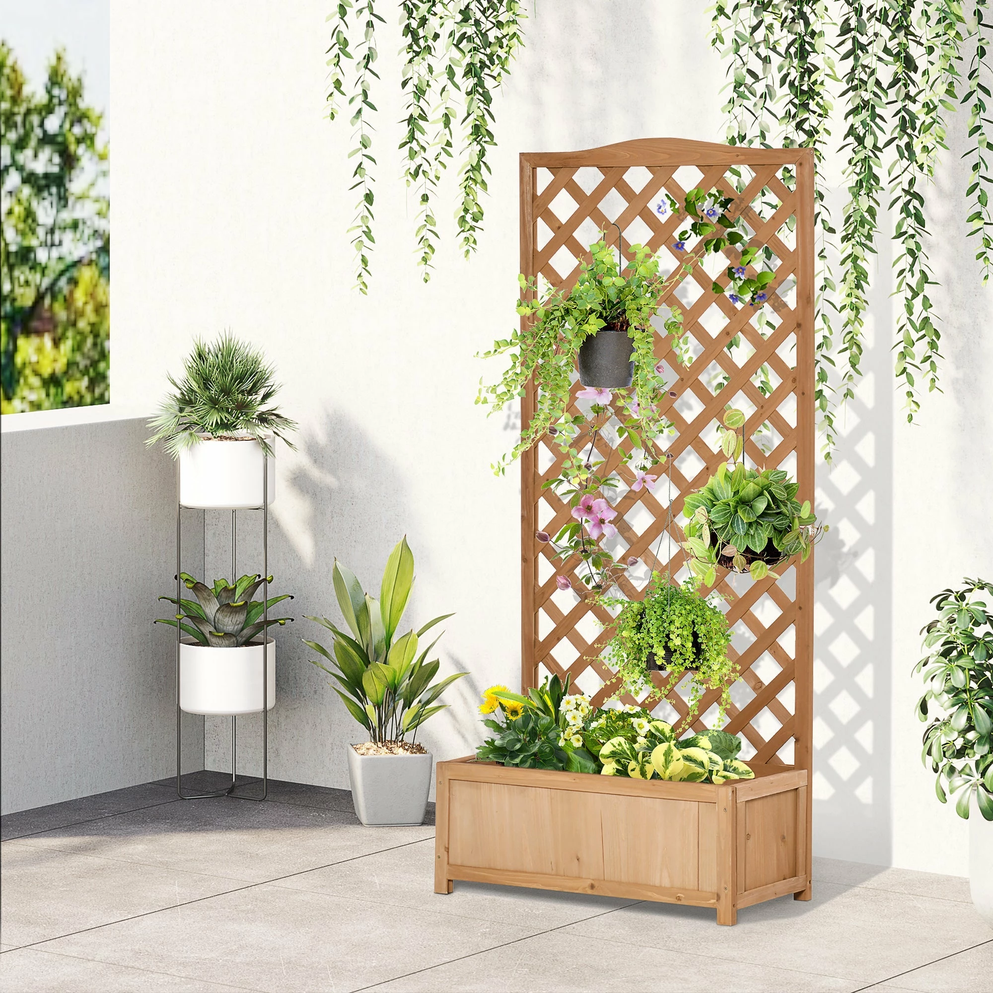 Outsunny Garden Wooden Planter Box With Trellis Lattice Flower Raised Bed 76x36x170cm 11 Outsunny Garden Wooden Planter Box With Trellis Lattice Flower Raised Bed 76x36x170cm - Image 9
