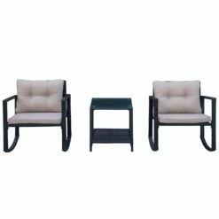 Outsunny Rattan Rocking Chair Set - Black -OUTSUNNY Shop jeb9ab17dc18a3d33