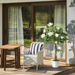 Outsunny Artificial Rose Tree And Planter For Indoor & Outdoor Use - White And Green -OUTSUNNY Shop k5N7561818a89bdfa jpg