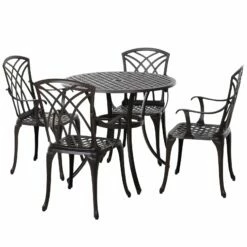 Outsunny Patio Cast Aluminium 5 PCS Dining Table & 4 Chairs Set Outdoor Garden Furniture