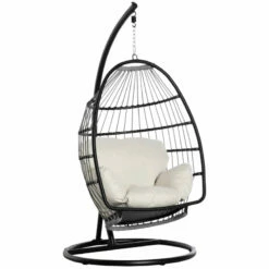 Outsunny Rattan Hanging Egg Chair Black