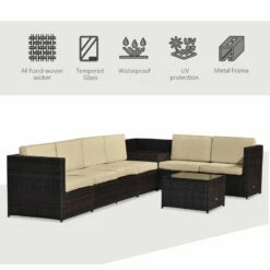 Outsunny Rattan Corner Sofa Set With Table - Brown -OUTSUNNY Shop kyba0917fe8384473 jpg