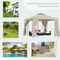 Outsunny Metal Gazebo With Curtains 3 X 3m - Beige 19 Outsunny Metal Gazebo With Curtains 3 X 3m - Beige -OUTSUNNY Shop mHf756181942673d3 jpg