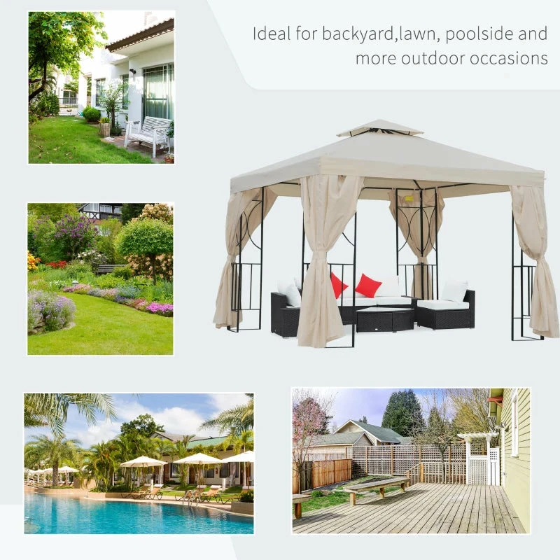 Outsunny Metal Gazebo With Curtains 3 X 3m - Beige 9 Outsunny Metal Gazebo With Curtains 3 X 3m - Beige - Image 7