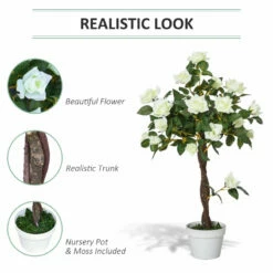 Outsunny Artificial Rose Tree And Planter For Indoor & Outdoor Use - White And Green -OUTSUNNY Shop mLsf8317dc51dc1ce jpg