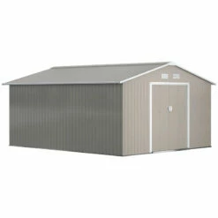 Outsunny Metal Shed 13 X 11ft - Light Grey