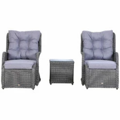 Outsunny Garden Sofa Chair & Stool With Table Set - Grey