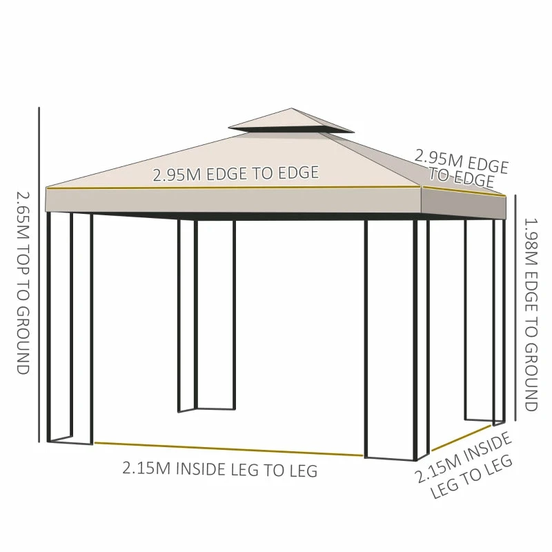 Outsunny Metal Gazebo With Curtains 3 X 3m - Beige 5 Outsunny Metal Gazebo With Curtains 3 X 3m - Beige - Image 3
