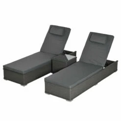 Outsunny Outdoor Rattan Lounger Set With Table - Grey