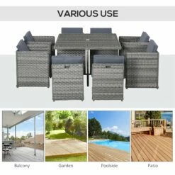 Outsunny 9 Pieces PE Rattan Cube Garden Furniture Set With Cushions, Outdoor Dining Table Set With 4 Armchair, 4 Single Seat, And Glass Top Table W/ Umbrella Hole, Mixed Grey -OUTSUNNY Shop pQP75617eecc28a6f