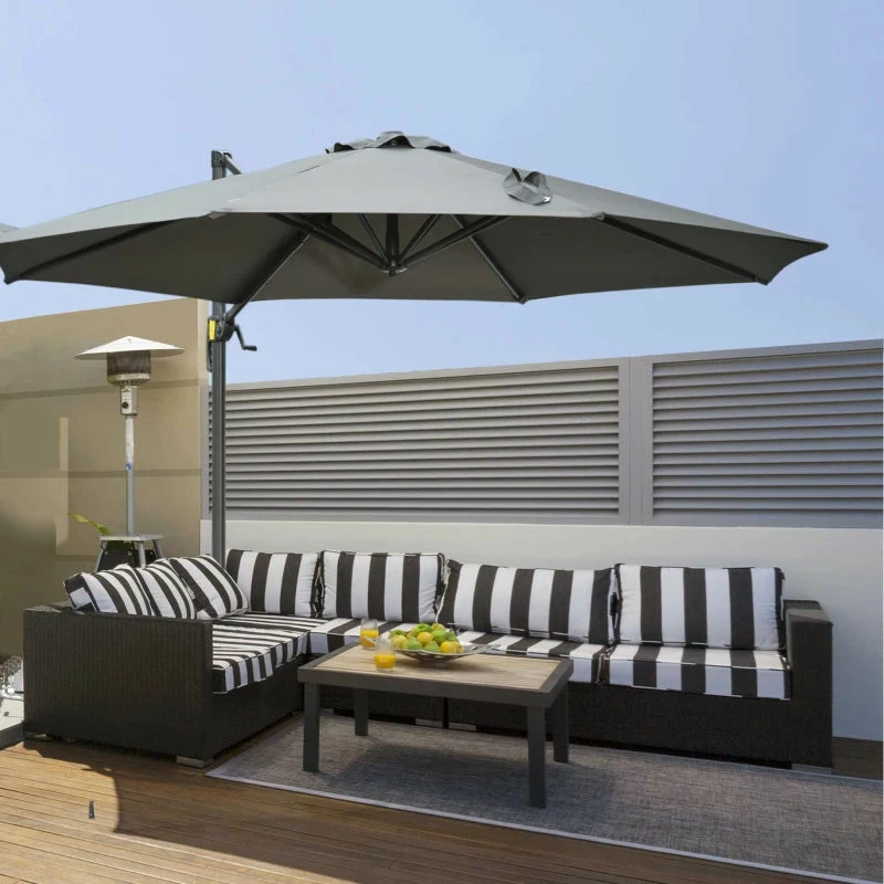 Outsunny Hanging Umbrella 3m - Dark Grey 5 Outsunny Hanging Umbrella 3m - Dark Grey - Image 3
