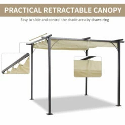 Outsunny Outdoor Metal Pergola With Retractable Awning Canopy 3x3m - Beige -OUTSUNNY Shop q2h88c18379073ae7 jpg