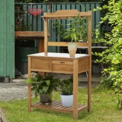 Outsunny Wooden Garden Potting Table -OUTSUNNY Shop qBfc2717dc47902f8
