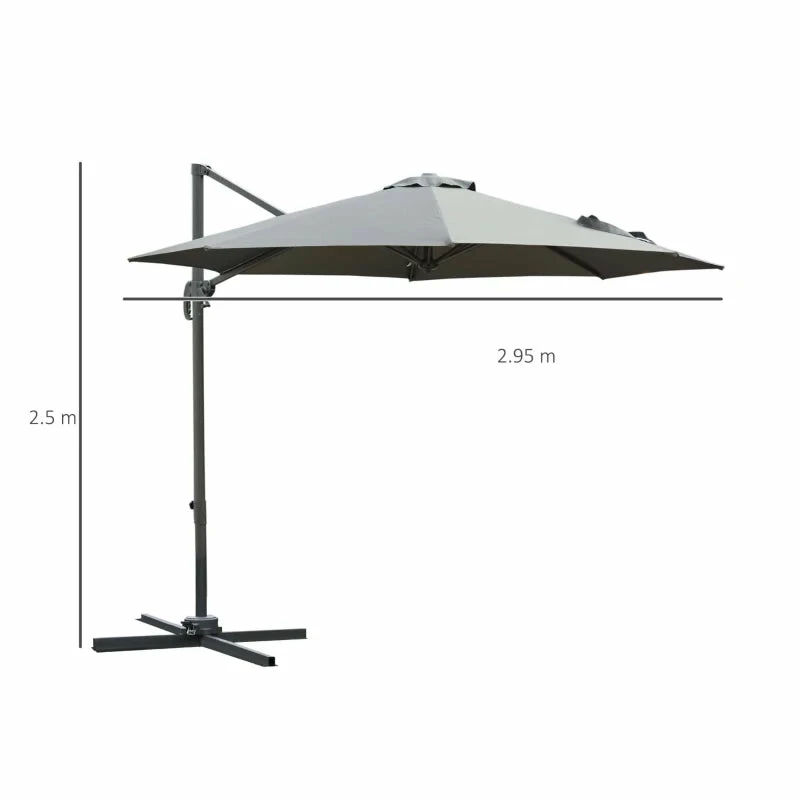 Outsunny Hanging Umbrella 3m - Dark Grey 6 Outsunny Hanging Umbrella 3m - Dark Grey - Image 4