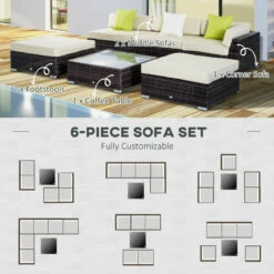Outsunny 6 PC Rattan Sofa Coffee Table Set Sectional Wicker Weave Furniture For Garden Outdoor Conservatory W/ Pillow Cushion- Brown 15 Outsunny 6 PC Rattan Sofa Coffee Table Set Sectional Wicker Weave Furniture For Garden Outdoor Conservatory W/ Pillow Cushion- Brown -OUTSUNNY Shop rO2b101821a262f70 jpg