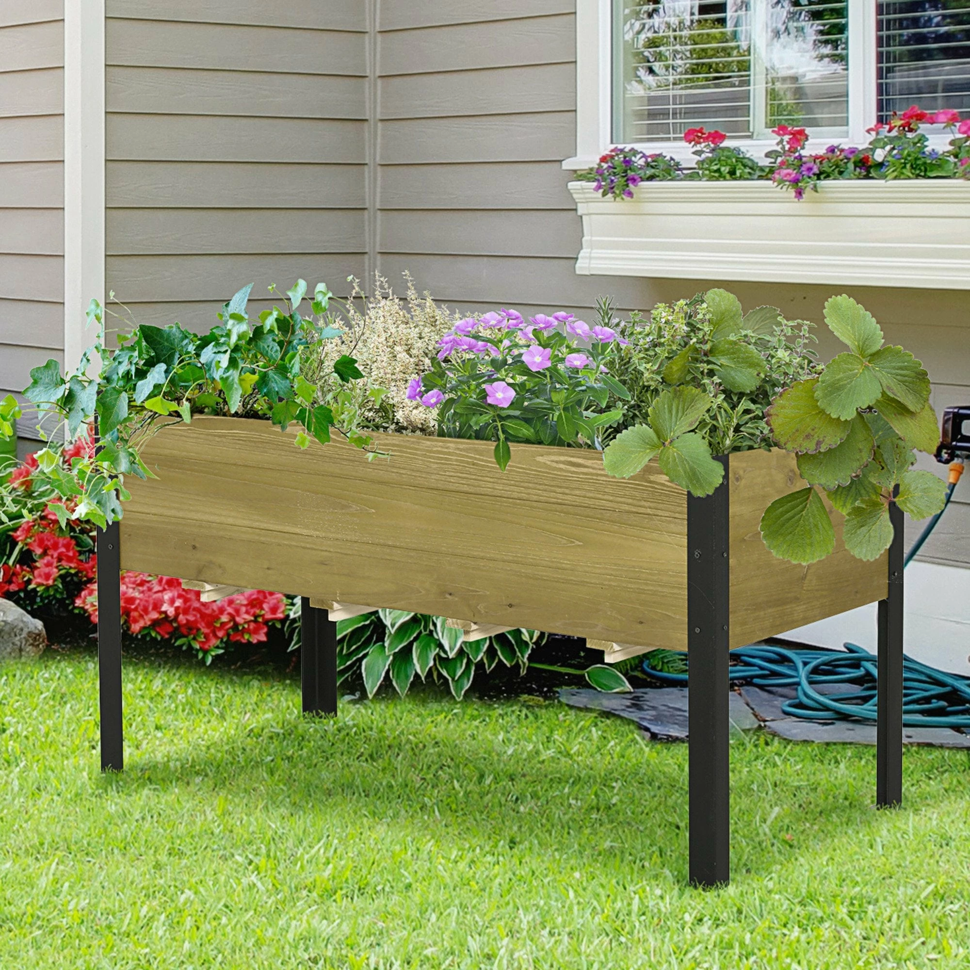Outsunny Raised Garden Bed Elevated Wood Planter Box 4 Outsunny Raised Garden Bed Elevated Wood Planter Box - Image 2