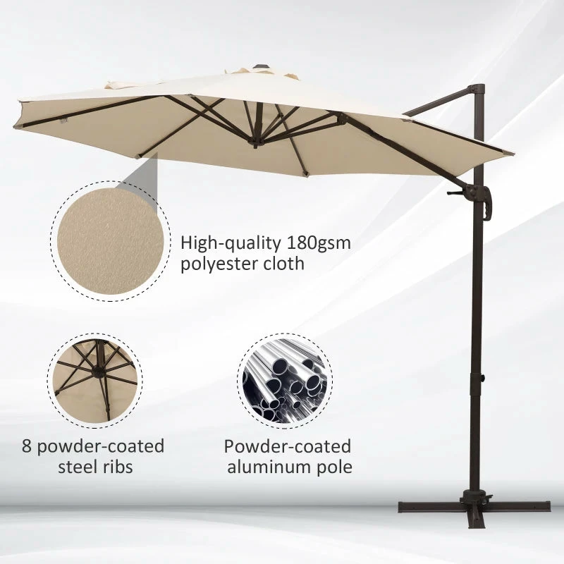 Outsunny Cantilever Parasol 3m - Beige 8 Outsunny Cantilever Parasol 3m - Beige - Image 6