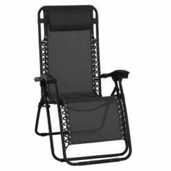 Outsunny Zero Gravity Sun Lounger With Pillow - Black