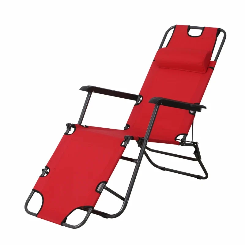 Outsunny-2 In 1 Metal Frame Sun Lounger With Pillow - Red 3 Outsunny-2 In 1 Metal Frame Sun Lounger With Pillow - Red