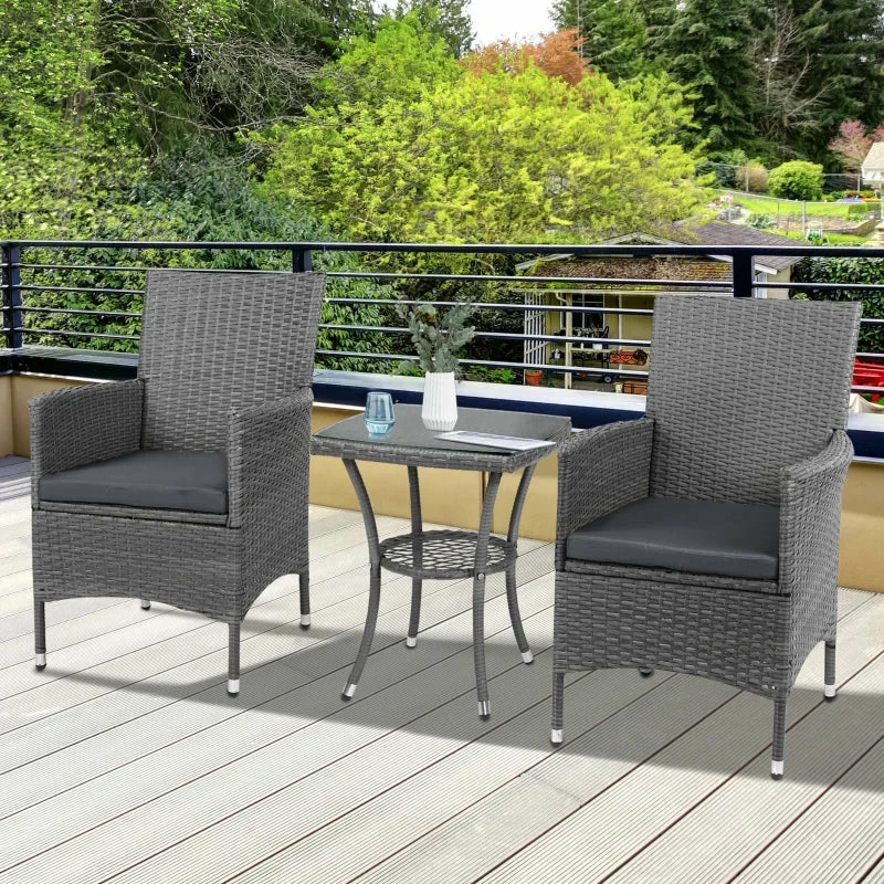 Outsunny Rattan Bistro Set 3pc - Grey 4 Outsunny Rattan Bistro Set 3pc - Grey - Image 2