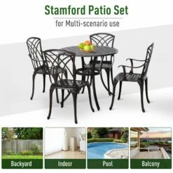 Outsunny Patio Cast Aluminium 5 PCS Dining Table & 4 Chairs Set Outdoor Garden Furniture -OUTSUNNY Shop suo84217dc3c1dd29