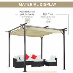 Outsunny Outdoor Metal Pergola With Retractable Awning Canopy 3x3m - Beige -OUTSUNNY Shop tKsa0918379073ae7 jpg