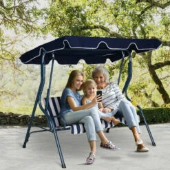 Outsunny 3 Seater Canopy Swing Chair Outdoor Garden Bench With Adjustable Canopy And Metal Frame - Blue Stripes -OUTSUNNY Shop tLb6ff1859f76f5a2 jpg