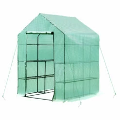 Outsunny 143x143x195 Cm Walk In Greenhouse With Shelves-Dark Green