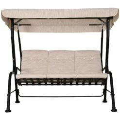 Outsunny Steel Frame 3-Seater Outdoor Garden Swing Chair W/ Canopy Beige