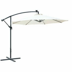 Outdoor Umbrella Parasol With LED Solar Lights - Cream