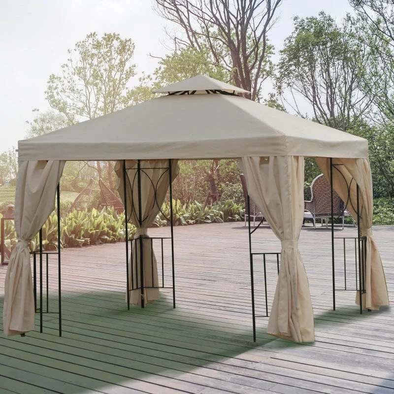 Outsunny Metal Gazebo With Curtains 3 X 3m - Beige 12 Outsunny Metal Gazebo With Curtains 3 X 3m - Beige - Image 10