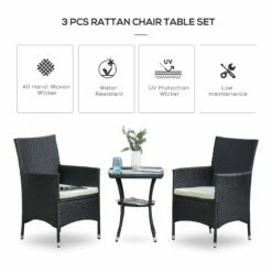 Outsunny-3 Piece Rattan Bistro Set - Black -OUTSUNNY Shop ugEa0917eecc2a467