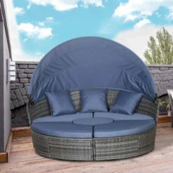 Outsunny Garden Daybed With Cushions - Grey With Blue Cushions -OUTSUNNY Shop vcc9a81803be56c93 jpg