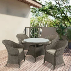 Outsunny Rattan Dining Set 4 Seater - Grey -OUTSUNNY Shop vgh6631818aaa37df jpg
