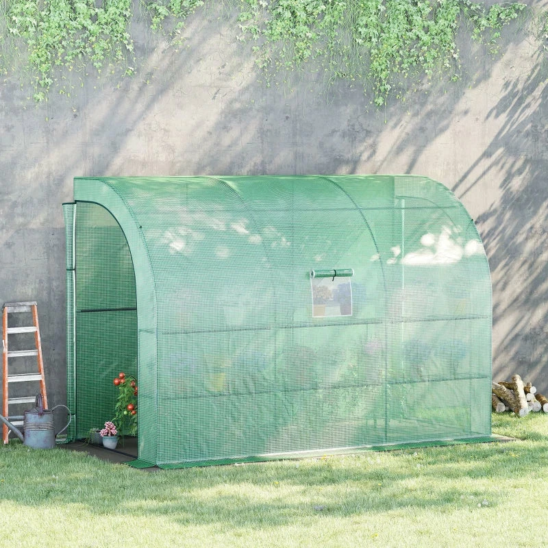Outsunny Lean To Greenhouse 300L X 150W X 215Hcm - Green 4 Outsunny Lean To Greenhouse 300L X 150W X 215Hcm - Green - Image 2