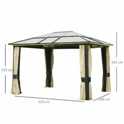 Outsunny 3 X 3.6(m) Hardtop Gazebo Canopy With Polycarbonate Roof And Aluminium Frame, Garden Pavilion With Mosquito Netting And Curtains, Brown -OUTSUNNY Shop w6j3bb17dc41d6a15