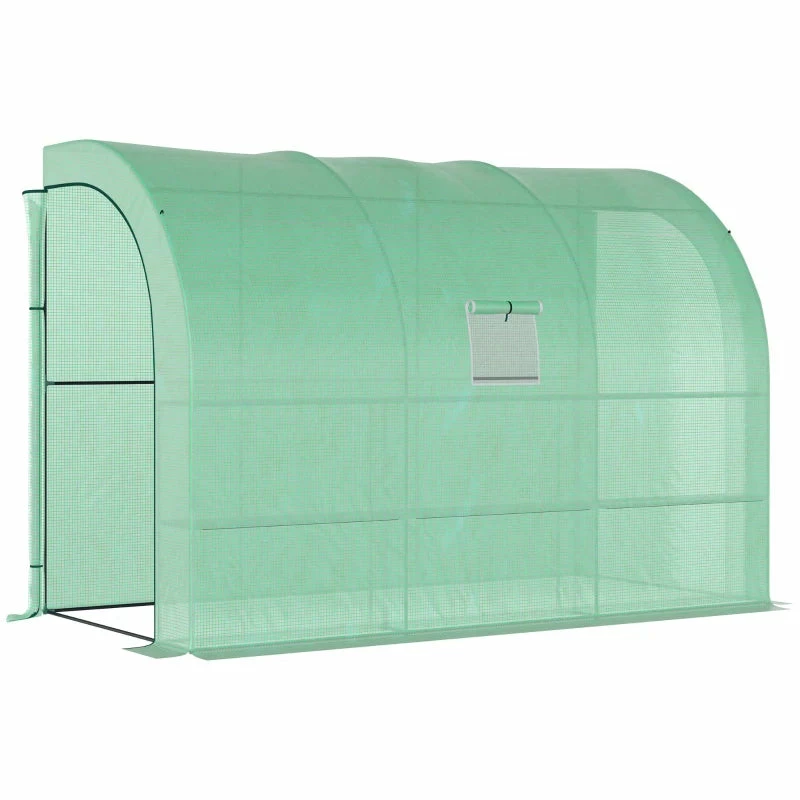 Outsunny Lean To Greenhouse 300L X 150W X 215Hcm - Green 3 Outsunny Lean To Greenhouse 300L X 150W X 215Hcm - Green