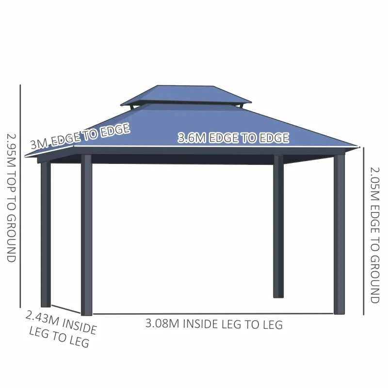 Outsunny Hardtop Gazebo 3x3.6m - Grey 5 Outsunny Hardtop Gazebo 3x3.6m - Grey - Image 3