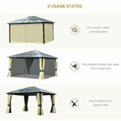 Outsunny 3.6 X 4m Hardtop Gazebo Canopy With Polycarbonate Roof And Aluminium Frame, Garden Pavilion With Mosquito Netting And Curtains 15 Outsunny 3.6 X 4m Hardtop Gazebo Canopy With Polycarbonate Roof And Aluminium Frame, Garden Pavilion With Mosquito Netting And Curtains -OUTSUNNY Shop xAcb3017e906a85c8 75940263 45a1 4316 9b88 b13521d68a75