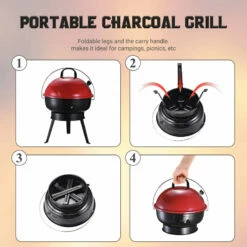 Outsunny Compact Portable Charcoal BBQ Grill - Red -OUTSUNNY Shop xEBb1018123a4d94f jpg