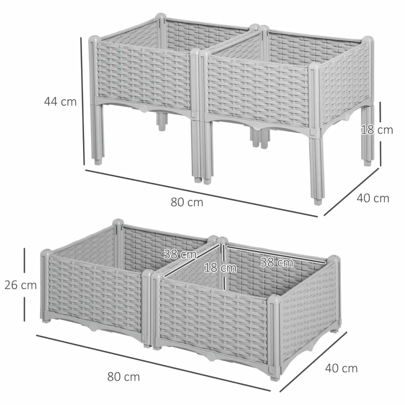 Outsunny Raised Bed Plastic Set Of 4 40x40x44cm - Grey 5 Outsunny Raised Bed Plastic Set Of 4 40x40x44cm - Grey - Image 3