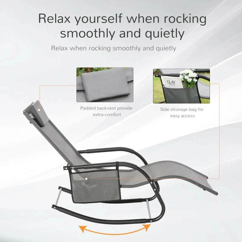 Outsunny Lounger Rocking Chair - Grey 9 Outsunny Lounger Rocking Chair - Grey - Image 7