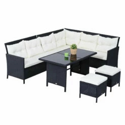 Outsunny Rattan Corner Sofa Set With Table And Footstools - Black -OUTSUNNY Shop xeodaa17eecc29106 jpg